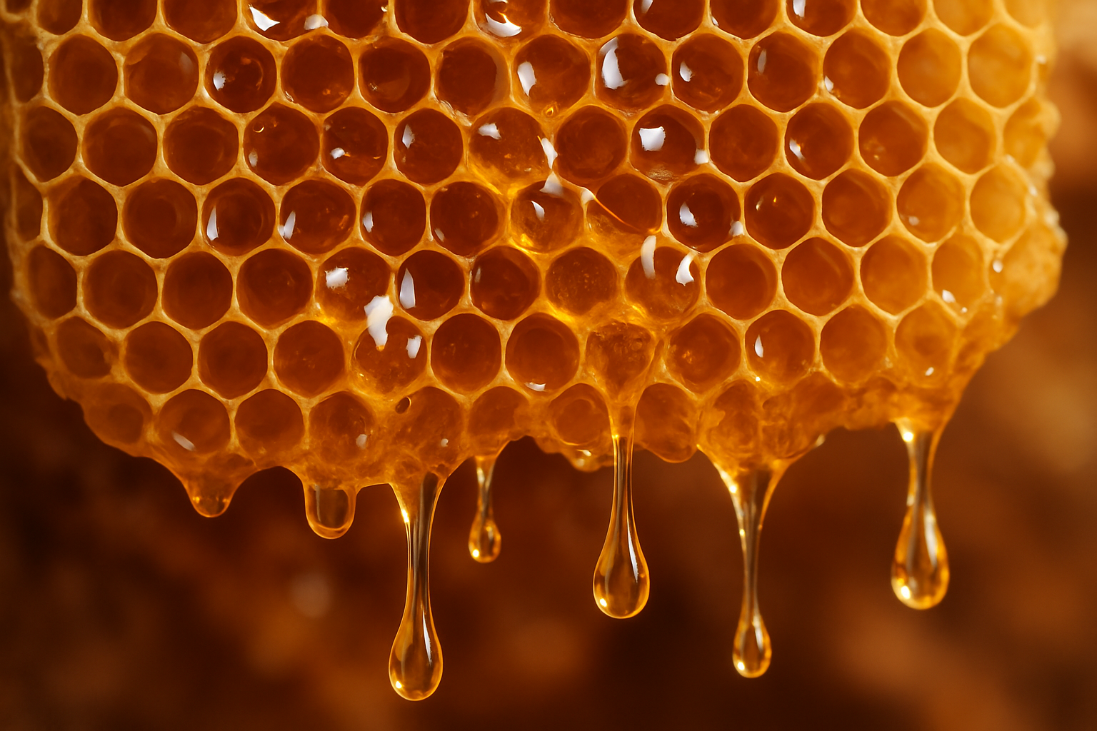 Honey packed in honeycomb and seeping out